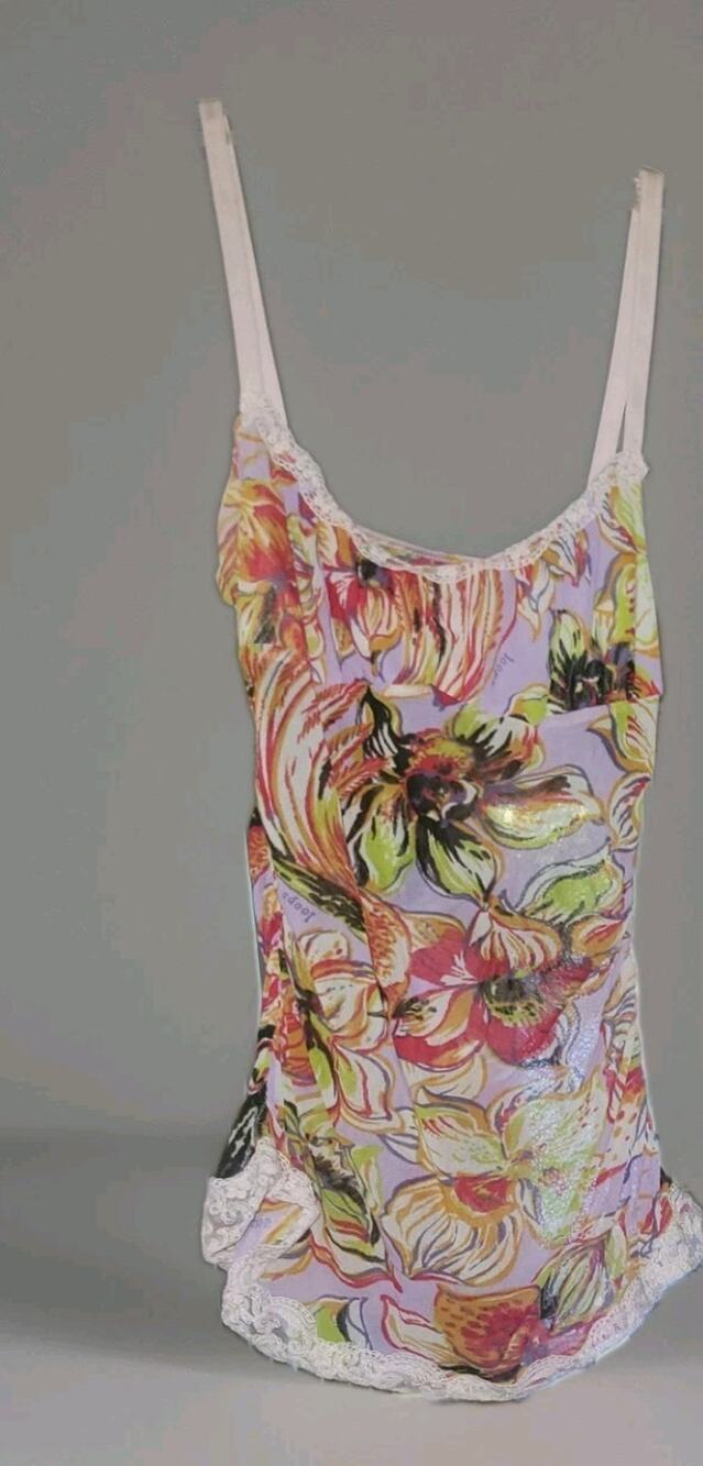 Robert In't Veld Y2K Italian Vintage Sheer Ruched Floral Ruffle, Lined Bust